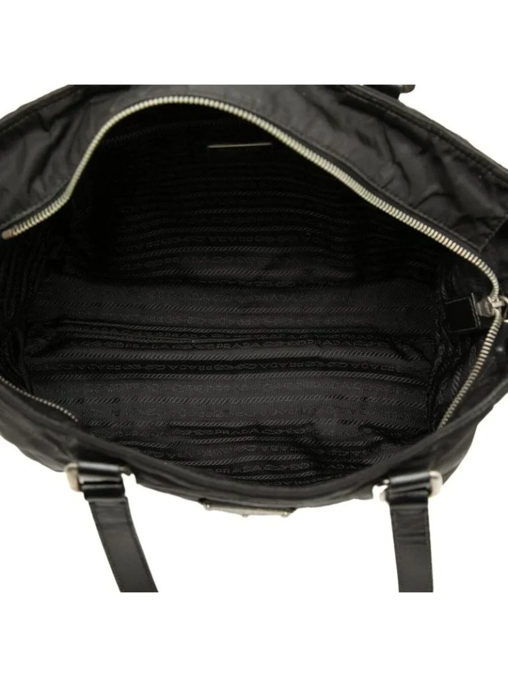 Prada Tessuto Tote Bag Black Nylon Saffiano Leather